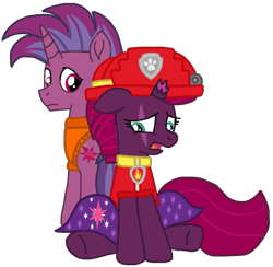 Size: 1101x1073 | Tagged: safe, artist:徐詩珮, imported from derpibooru, fizzlepop berrytwist, tempest shadow, oc, oc:transparent (tempest's father), series:sprglitemplight diary, series:sprglitemplight life jacket days, series:springshadowdrops diary, series:springshadowdrops life jacket days, alternate universe, clothes, father and child, father and daughter, female, i can't believe it's not ejlightning007arts, lifejacket, male, marshall (paw patrol), paw patrol, simple background, transparent background