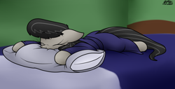 Size: 1804x917 | Tagged: safe, artist:the-furry-railfan, imported from derpibooru, octavia melody, earth pony, pony, bathrobe, bed, bedroom, clothes, comfy, eyes closed, pillow, robe, sleeping, solo