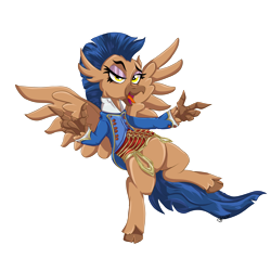 Size: 1920x1920 | Tagged: safe, artist:ghouleh, imported from derpibooru, oc, oc only, oc:victorie, hippogriff, beak, clothes, eyeshadow, female, finger gun, makeup, mare, military uniform, simple background, solo, transparent background, uniform, wings