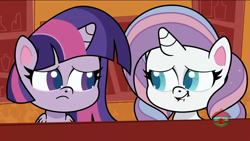 Size: 1280x720 | Tagged: safe, imported from derpibooru, screencap, potion nova, twilight sparkle, pony, my little pony: pony life, spoiler:pony life s01e24, all that jitters, confused, g4.5, lip bite, looking at each other