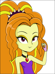 Size: 2078x2775 | Tagged: safe, artist:diilaycc, imported from derpibooru, adagio dazzle, equestria girls, bare shoulders, bust, female, gem, gray background, headband, looking at you, playing with hair, simple background, siren gem, sleeveless, smiling, solo, strapless, transparent background