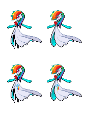 Size: 169x228 | Tagged: safe, artist:samuel-neocros, imported from derpibooru, rainbow dash, gardevoir, female, fusion, hair over one eye, pixel art, pokefied, pokémon, simple background, solo, species swap, transparent background