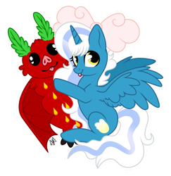 Size: 1280x1315 | Tagged: safe, artist:ashestoashkar, imported from derpibooru, oc, oc:fleurbelle, alicorn, bat, fruit bat, vampire fruit bat, adorabelle, adorable face, alicorn oc, bow, cute, female, hair bow, horn, hug, looking at you, mare, simple background, tongue out, toy, transparent background, wingding eyes, wings, yellow eyes