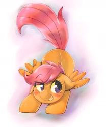 Size: 1279x1536 | Tagged: safe, artist:kurogewapony, imported from derpibooru, scootaloo, pegasus, pony, blushing, crouching, face down ass up, female, filly, gritted teeth, smiling, solo