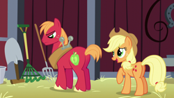 Size: 1280x720 | Tagged: safe, imported from derpibooru, screencap, applejack, big macintosh, earth pony, pony, brotherhooves social, applebutt, big backintosh, butt, female, male, mare, plot, stallion