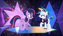 Size: 3840x2160 | Tagged: safe, artist:90sigma, artist:dashiesparkle edit, artist:laszlvfx, edit, imported from derpibooru, rarity, twilight sparkle, alicorn, pony, alternate hairstyle, punk, punklight sparkle, raripunk, twilight sparkle (alicorn), wallpaper, wallpaper edit