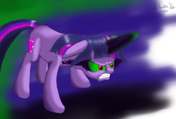 Size: 2972x2018 | Tagged: safe, artist:doctorkolo, imported from derpibooru, twilight sparkle, pony, unicorn, corrupted, corrupted twilight sparkle, dark magic, dark twilight, dark twilight sparkle, darklight, darklight sparkle, female, glowing horn, horn, jewelry, magic, paint tool sai, possessed, regalia, simple background, solo, sombra eyes, twilight is anakin, unicorn twilight, white background