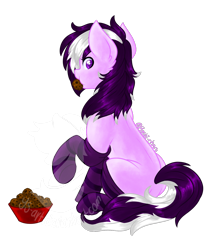 Size: 1080x1285 | Tagged: safe, artist:silentwolf-oficial, imported from derpibooru, oc, oc only, earth pony, pony, bowl, cookie, earth pony oc, food, raised hoof, signature, simple background, solo, transparent background, watermark