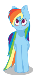 Size: 945x1705 | Tagged: safe, artist:toptian, imported from derpibooru, rainbow dash, pegasus, pony, blushing, female, mare, simple background, solo, white background