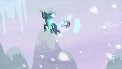 Size: 1920x1080 | Tagged: safe, imported from derpibooru, screencap, queen chrysalis, starlight glimmer, the ending of the end, mountain, snow, ultimate chrysalis