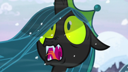 Size: 1920x1080 | Tagged: safe, imported from derpibooru, screencap, queen chrysalis, pony, the ending of the end, cloud, mountain, snow, solo, ultimate chrysalis, wide eyes