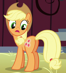 Size: 462x510 | Tagged: safe, imported from derpibooru, screencap, applejack, pony, brotherhooves social, applebutt, booty call, butt, cropped, glowing cutie mark, plot, solo