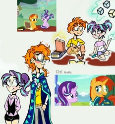 Size: 2472x2662 | Tagged: safe, artist:citi, imported from derpibooru, screencap, starlight glimmer, sunburst, human, the crystalling, blushing, book, cape, citi is trying to murder us, clothes, colt sunburst, cute, female, filly, filly starlight glimmer, glasses, glowing hands, height difference, humanized, levitation, magic, robe, scene interpretation, screencap reference, short, sunburst's cloak, sunburst's robe, telekinesis, younger