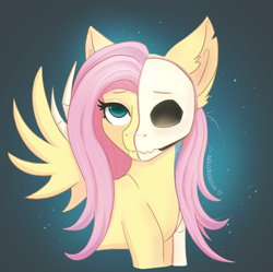 Size: 1750x1740 | Tagged: safe, artist:nekoshanka, imported from derpibooru, fluttershy, pegasus, pony, skeleton pony, adoracreepy, bone, creepy, creepyshy, cute, dark, destruction, dissectibles, empty, empty eye socket, empty eyes, fanart, halloween, holiday, scary, shyabetes, skeleton, skull, solo