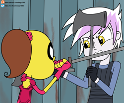 Size: 4932x4081 | Tagged: safe, artist:eagc7, imported from derpibooru, gilda, equestria girls, ajax, axe, commission, crossover, deadpool, equestria girls-ified, luan loud, nickelodeon, parody, sword, the loud house, weapon