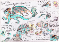 Size: 2909x2062 | Tagged: safe, artist:grimmyweirdy, imported from derpibooru, oc, oc:corrovire, dragon, scorpion, comic:grims weird adventures, acid, desk, dragon oc, scripture, traditional art, writing