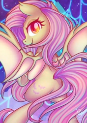 Size: 1280x1811 | Tagged: safe, artist:musicfirewind, artist:wavecipher, imported from derpibooru, fluttershy, bat pony, pony, bat ponified, female, flutterbat, mare, race swap, solo, species swap