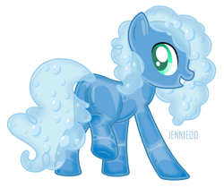 Size: 1200x1009 | Tagged: safe, artist:jennieoo, imported from derpibooru, oc, oc only, goo, goo pony, original species, pony, bubble, butt, commission, cute, female, foam, mare, plot, show accurate, simple background, slime, smiling, solo, transparent background