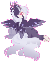 Size: 1268x1511 | Tagged: safe, artist:vanillaswirl6, imported from derpibooru, oc, oc only, oc:puppet, hybrid, 4 wings, antlers, simple background, solo, transparent background