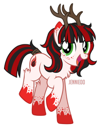 Size: 968x1200 | Tagged: safe, artist:jennieoo, imported from derpibooru, oc, oc only, deer, deer pony, original species, commission, cute, dancing, deer oc, female, happy, horns, mare, nice, show accurate, simple background, smiley face, smiling, solo, transparent background, vector