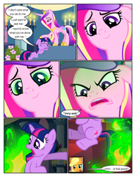 Size: 612x792 | Tagged: safe, artist:newbiespud, edit, edited screencap, imported from derpibooru, screencap, princess cadance, queen chrysalis, twilight sparkle, alicorn, earth pony, pony, unicorn, comic:friendship is dragons, a canterlot wedding, a, comic, dialogue, disguise, disguised changeling, eyelashes, fake cadance, female, frown, hoof shoes, looking back, mare, open mouth, peytral, screencap comic, unicorn twilight