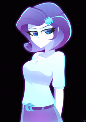 Size: 2292x3264 | Tagged: safe, artist:xan-gelx, imported from derpibooru, rarity, equestria girls, alternate hairstyle, black background, female, hair, lidded eyes, looking at you, short hair, simple background, smiling, solo