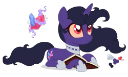 Size: 2000x1204 | Tagged: safe, artist:magicuniclaws, imported from derpibooru, oc, oc only, pony, unicorn, book, female, lying down, mare, offspring, parent:king sombra, parent:tantabus, prone, simple background, solo, transparent background