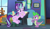 Size: 1280x738 | Tagged: safe, edit, edited screencap, imported from derpibooru, screencap, spike, starlight glimmer, dragon, unicorn, every little thing she does, season 6, framed picture, not equals sign, op is a slowpoke, poster, reformed, sitting, slowpoke, starlight's room, stool, too late, ≠