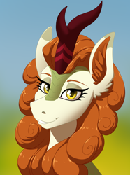 Size: 2000x2692 | Tagged: safe, artist:twotail813, imported from derpibooru, autumn blaze, kirin, equestria at war mod, bust, female, horn, looking at you, portrait, smiling, solo