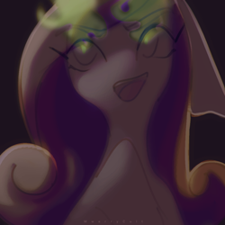 Size: 1000x1000 | Tagged: safe, artist:mwerrycult, imported from derpibooru, princess cadance, queen chrysalis, pony, bust, disguise, disguised changeling, fake cadance, female, glowing eyes, mare, portrait, signature, solo