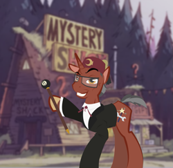 Size: 735x714 | Tagged: safe, artist:askmerriweatherauthor, imported from derpibooru, oc, oc only, pony, unicorn, clothes, gravity falls, male, mystery shack, solo, stallion, suit