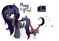 Size: 1856x1268 | Tagged: safe, artist:nightfoxgangsters, imported from derpibooru, oc, oc only, oc:moon crystal, alicorn, pony, alicorn oc, female, horn, reference, reference sheet, simple background, solo, solo female, transparent background, wings
