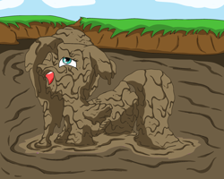 Size: 2000x1600 | Tagged: safe, alternate version, artist:amateur-draw, imported from derpibooru, fluttershy, pegasus, pony, 90s grunge fluttershy, baseball cap, cap, clothes, covered in mud, female, gasp, hat, mare, messy, mud, mud bath, muddy, shirt, simple background, skirt, solo, wet and messy