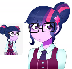 Size: 2000x1916 | Tagged: dead source, safe, artist:screebs, imported from derpibooru, sci-twi, twilight sparkle, equestria girls, friendship games, bust, clothes, crystal prep academy uniform, cute, female, reference, school uniform, simple background, solo, twiabetes, white background