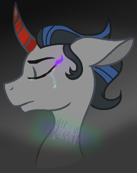 Size: 378x478 | Tagged: safe, artist:joystick12, imported from derpibooru, king sombra, pony, unicorn, bust, colored horn, crying, curved horn, eye mist, eyes closed, floppy ears, former good king sombra, good king sombra, head, headcanon, horn, male, solo, solo male, sombra horn, stallion