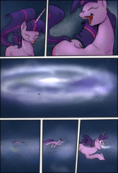 Size: 1920x2816 | Tagged: safe, artist:shieltar, imported from derpibooru, part of a set, twilight sparkle, pony, unicorn, comic:giant twilight, :p, comic, cute, dialogue, eyes closed, female, galaxy, giant pony, giant twilight sparkle, giantess, growth, jewelry, macro, magic, mare, necklace, open mouth, part of a series, pony bigger than a planet, pony bigger than a solar system, pony bigger than a star, pony heavier than a black hole, signature, silly, silly pony, size difference, solo, space, stars, tongue out, twiabetes, unicorn twilight