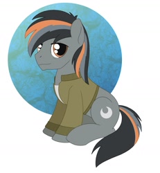 Size: 1703x1847 | Tagged: safe, artist:dyonys, imported from derpibooru, oc, oc:cinder moon, oc:lunar smoke, earth pony, clothes, jacket, male, sitting, stallion