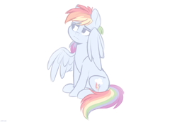 Size: 1120x770 | Tagged: safe, artist:higgly-chan, imported from derpibooru, rainbow dash, pegasus, pony, female, mare, simple background, sitting, solo, white background