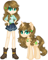 Size: 1280x1597 | Tagged: safe, artist:fantarianna, imported from derpibooru, applejack, rarity, oc, oc only, pony, unicorn, equestria girls, boots, clothes, equestria girls-ified, eyelashes, female, fusion, hand on hip, hands on hip, high heel boots, high heels, horn, human and pony, human ponidox, jewelry, makeup, necklace, self ponidox, shoes, simple background, skirt, smiling, solo, transparent background, unicorn oc