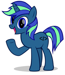 Size: 995x1145 | Tagged: safe, artist:thunder-blur, imported from derpibooru, oc, oc only, oc:xenotic programming, pony, looking at you, open mouth, raised hoof, simple background, solo, transparent background