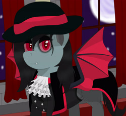 Size: 3500x3200 | Tagged: safe, artist:zethbsoul, imported from derpibooru, oc, oc:aurora, bat pony, vampire, clothes, night, red eyes