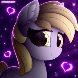 Size: 1920x1920 | Tagged: safe, artist:alexbefest, imported from derpibooru, derpy hooves, pegasus, pony, cute, neon, purple background, simple background, solo, yellow eyes