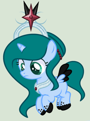 Size: 1168x1580 | Tagged: safe, artist:lominicinfinity, imported from derpibooru, oc, oc only, oc:infinity mi rosalinda, alicorn, pony, crown, female, filly, jewelry, regalia, simple background, solo, two toned wings, wings