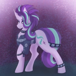 Size: 2048x2048 | Tagged: safe, artist:lunathemoongod, imported from derpibooru, starlight glimmer, pony, unicorn, belts, collar, ear piercing, earring, edgelight glimmer, gameloft, goth, jewelry, lip piercing, makeup, piercing, punk, simple background, solo