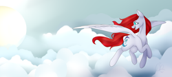 Size: 3659x1638 | Tagged: safe, artist:daringpineapple, imported from derpibooru, oc, oc only, pegasus, pony, cloud, female, flying, solo