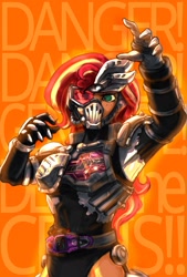 Size: 1377x2039 | Tagged: safe, artist:oberon826, imported from derpibooru, sunset shimmer, equestria girls, dangerous zombie, female, kamen rider, kamen rider ex-aid, kamen rider genm, kamen rider genm zombie gamer