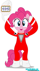 Size: 1900x3339 | Tagged: safe, artist:kuren247, imported from derpibooru, pinkie pie, earth pony, pony, bipedal, boots, clothes, crossover, egg, female, looking at you, mork, mork and mindy, robin williams, shoes, simple background, solo, spacesuit, speech bubble, text, transparent background, tribute