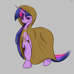 Size: 1280x1287 | Tagged: safe, artist:renarde-louve, imported from derpibooru, clover the clever, twilight sparkle, pony, unicorn, blushing, cape, clothes, female, mare, simple background, solo