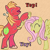 Size: 1080x1080 | Tagged: safe, artist:hectorlongshot, imported from derpibooru, big macintosh, fluttershy, earth pony, pegasus, pony, brown background, cute, eeyup, eyes closed, female, fluttermac, flutteryay, happy, macabetes, male, raised hoof, rearing, shipping, shyabetes, simple background, straight, yay, yep
