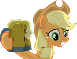 Size: 6025x4629 | Tagged: safe, artist:frownfactory, imported from derpibooru, applejack, earth pony, pony, the super speedy cider squeezy 6000, applejack's hat, cider, cowboy hat, female, grin, hat, mare, mug, simple background, smiling, solo, toasting, transparent background, vector